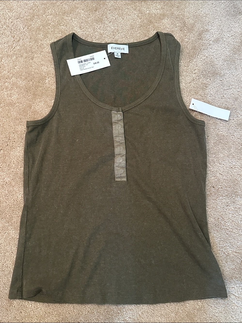 Evereve Olive Ribbed Henley Tank Top